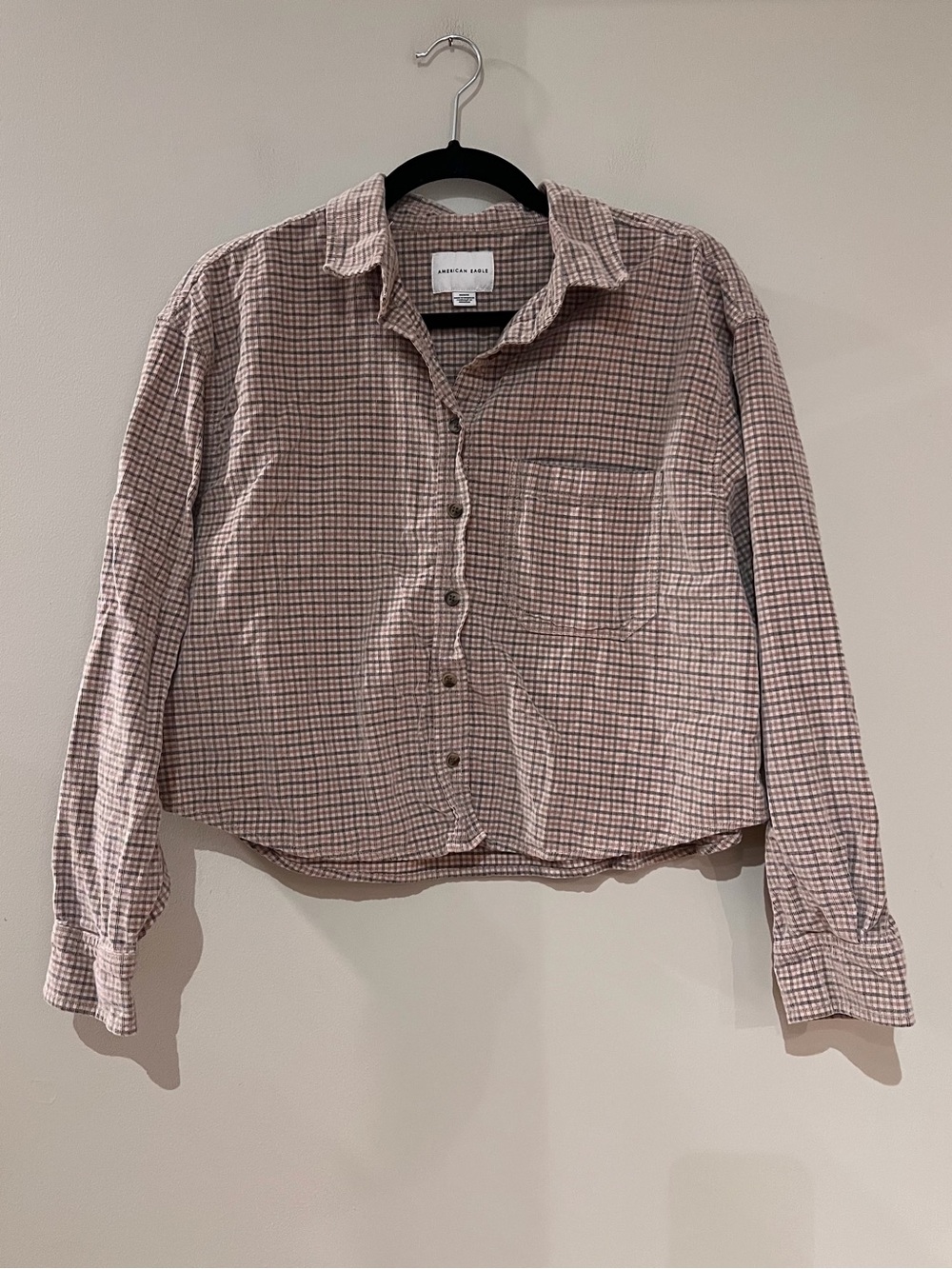 American Eagle Plaid Cropped Button Down Top